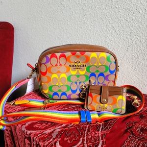 Coach Rainbow Pride camera bag with matching card case